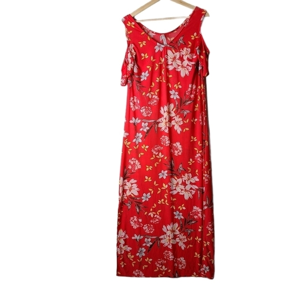2 Dye 4 red yellow white floral maxi long flared dress - Picture 1 of 16